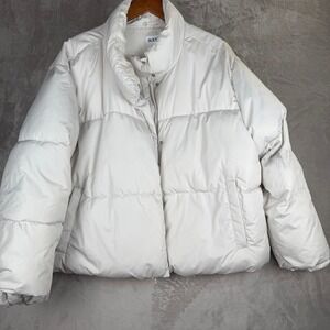 Old Navy Womens XXL White Puffer Jacket Quilted Funnel Neck Full Zip Coat